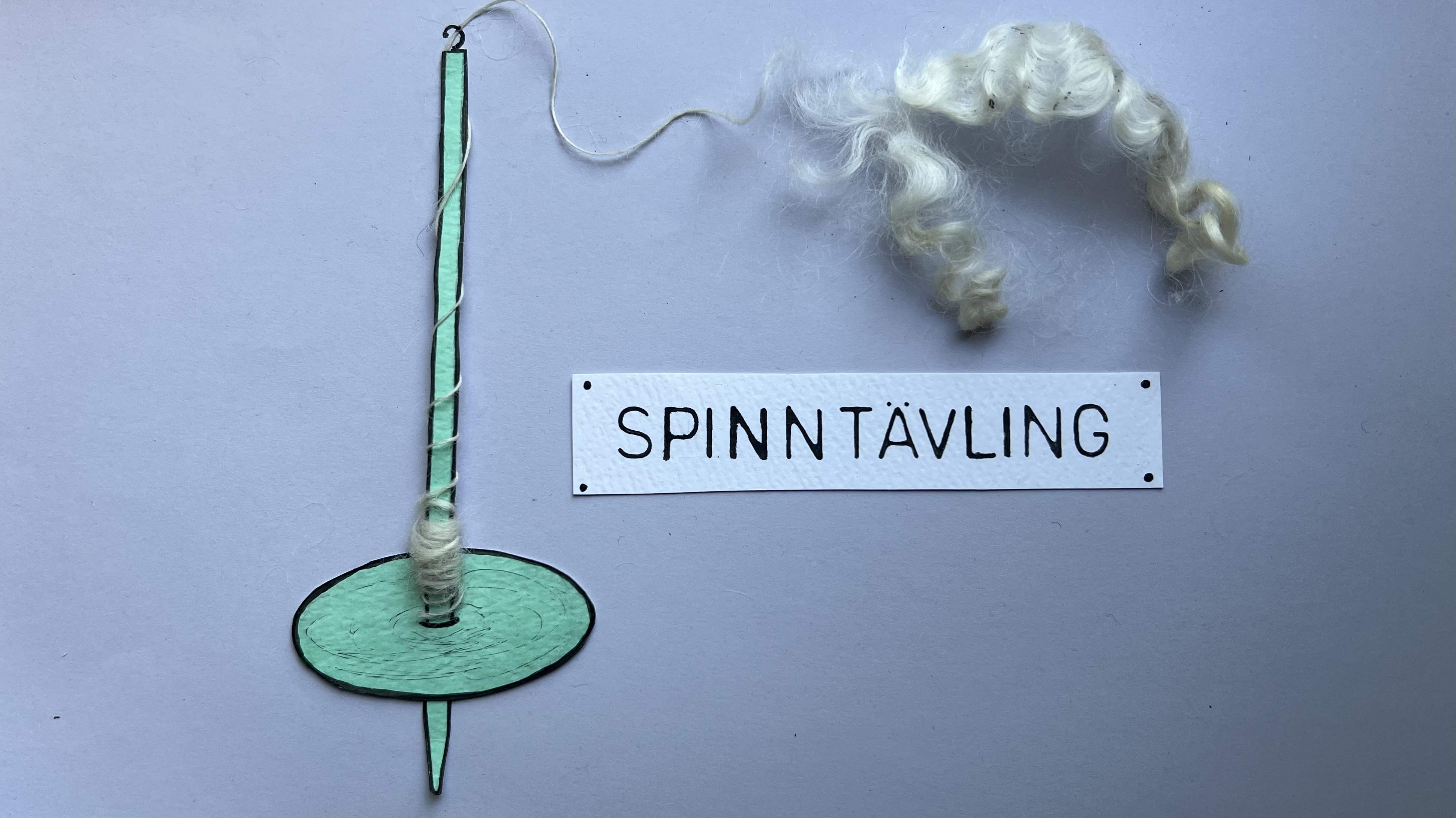 En slända med ull och texten Spinntävling